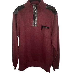 Leonardo Gavino Burgundy Black 1/4 Zip Sweater - XL